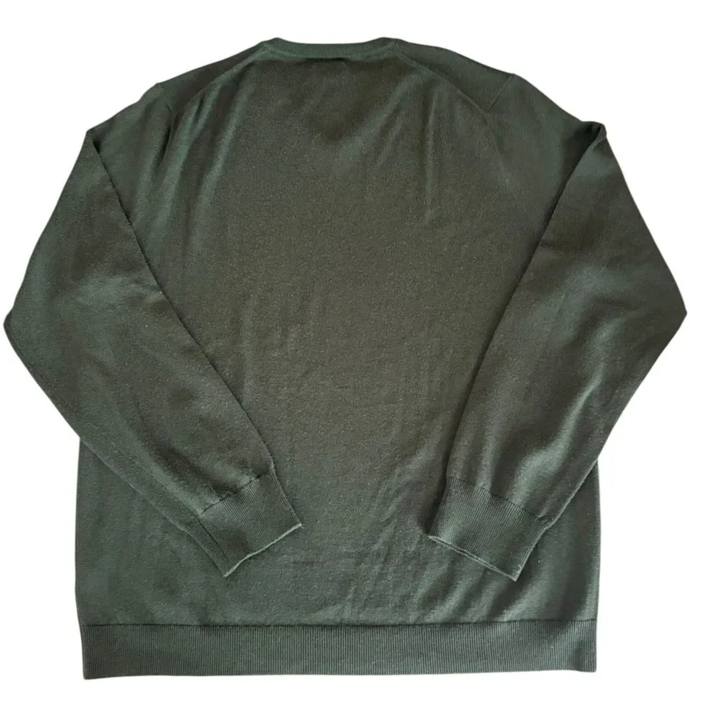 J Crew Washable Merino Wool V Neck Sweater Olive Green Mens XL Tall